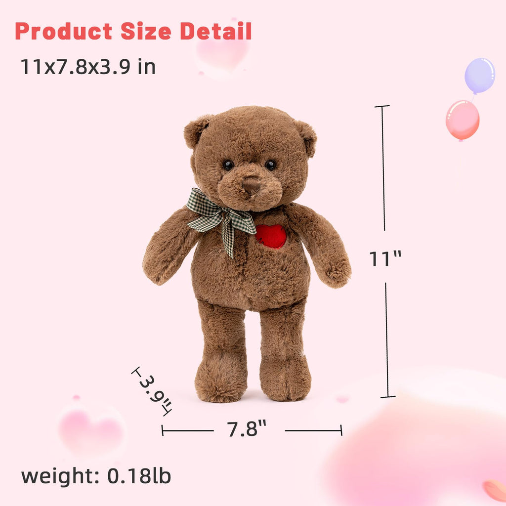 11” Brown Teddy Bear with Heart – Soft Plush Stuffed Animal Gift for Valentine’s Day, Birthday, Christmas