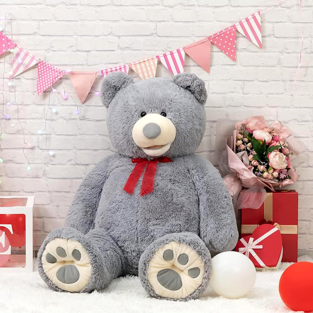 150cm Giant Teddy Bear – Large Grey Plush Stuffed Animal Soft Toy with Bow