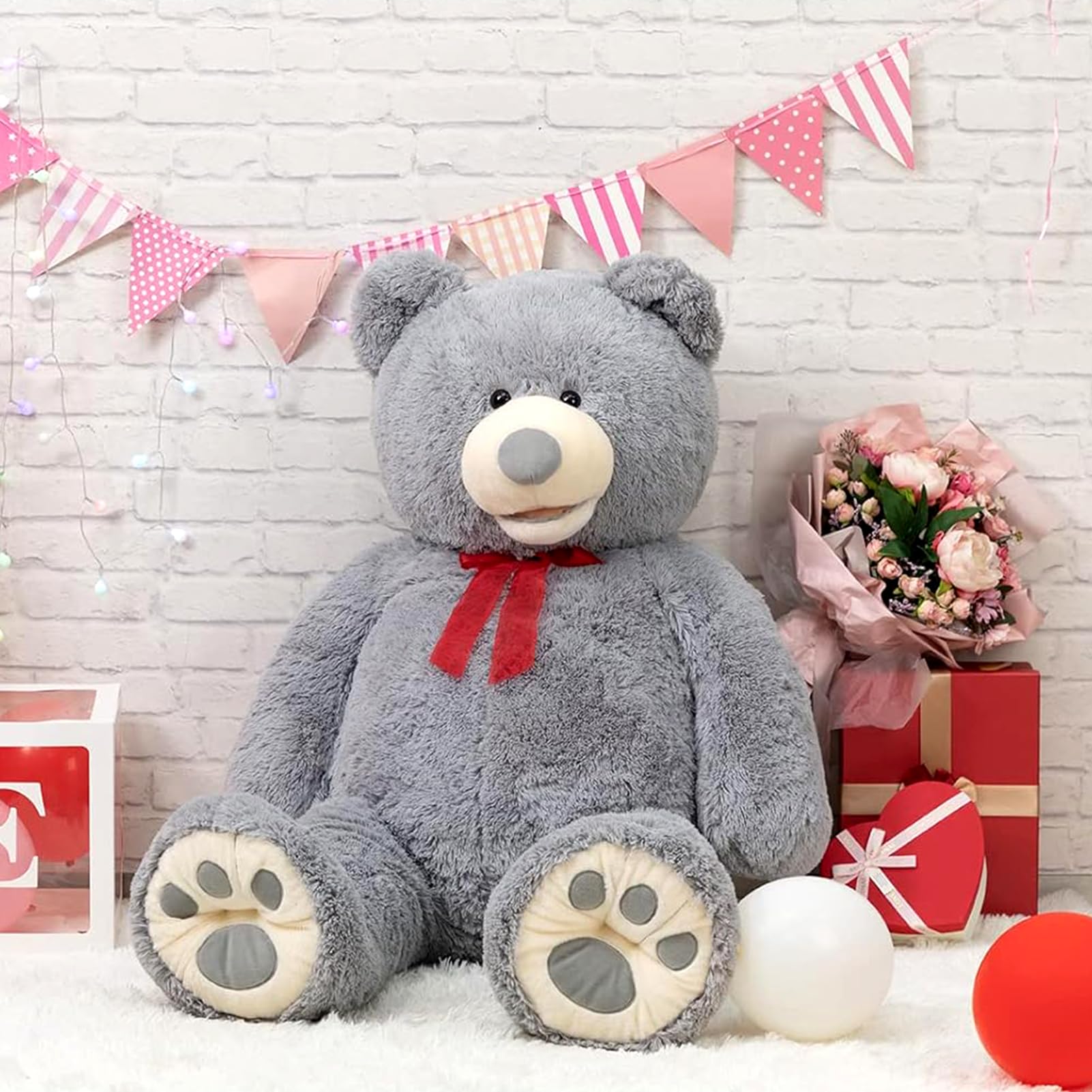 150cm Giant Teddy Bear – Large Grey Plush Stuffed Animal Soft Toy with Bow