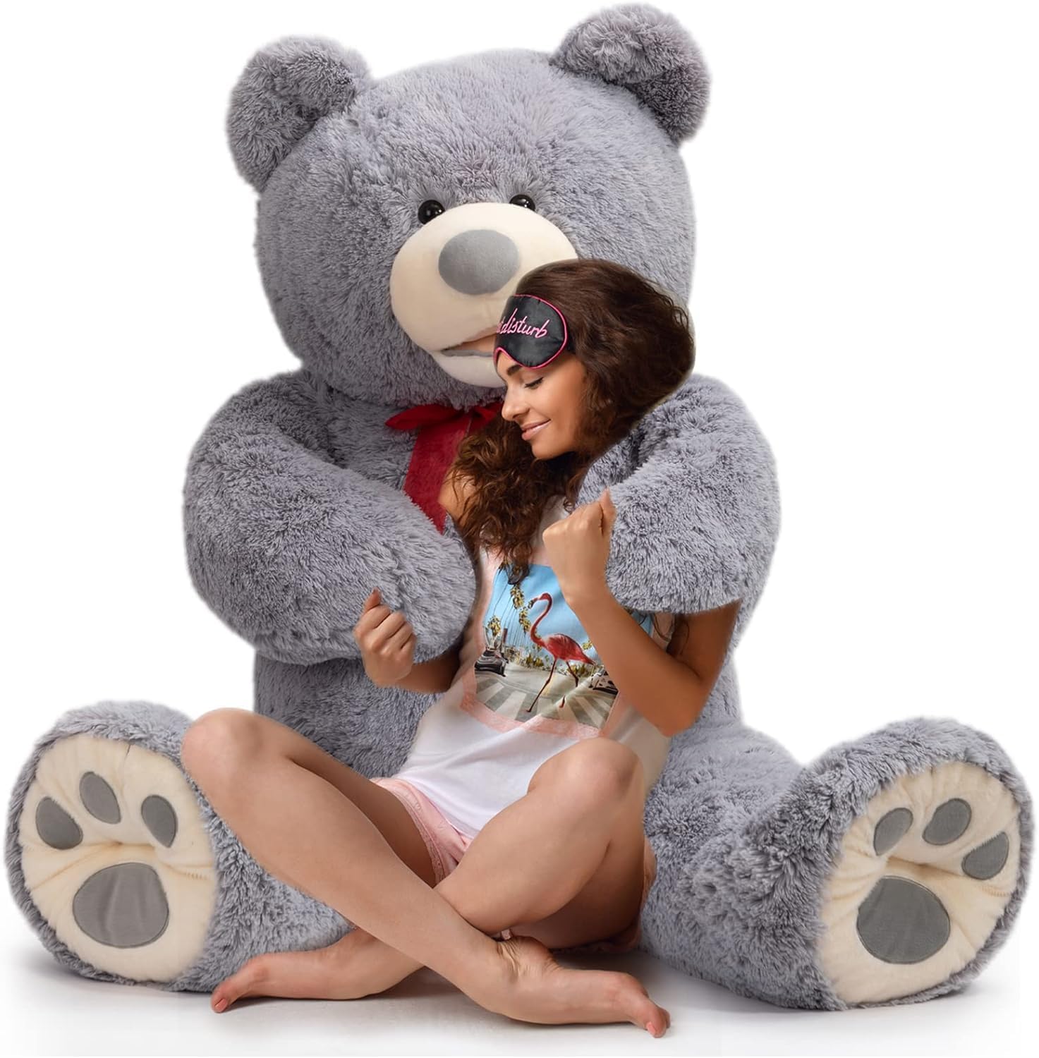150cm Giant Teddy Bear – Large Grey Plush Stuffed Animal Soft Toy with Bow
