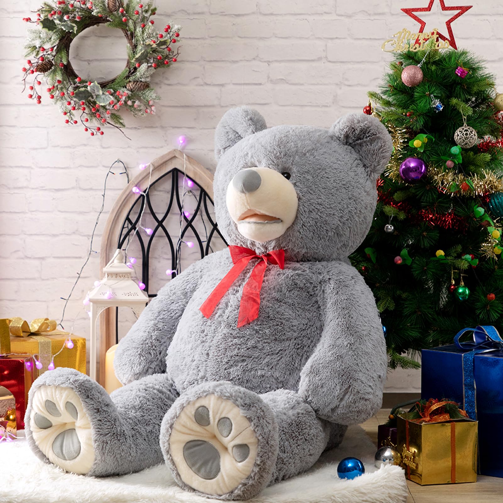 150cm Giant Teddy Bear – Large Grey Plush Stuffed Animal Soft Toy with Bow