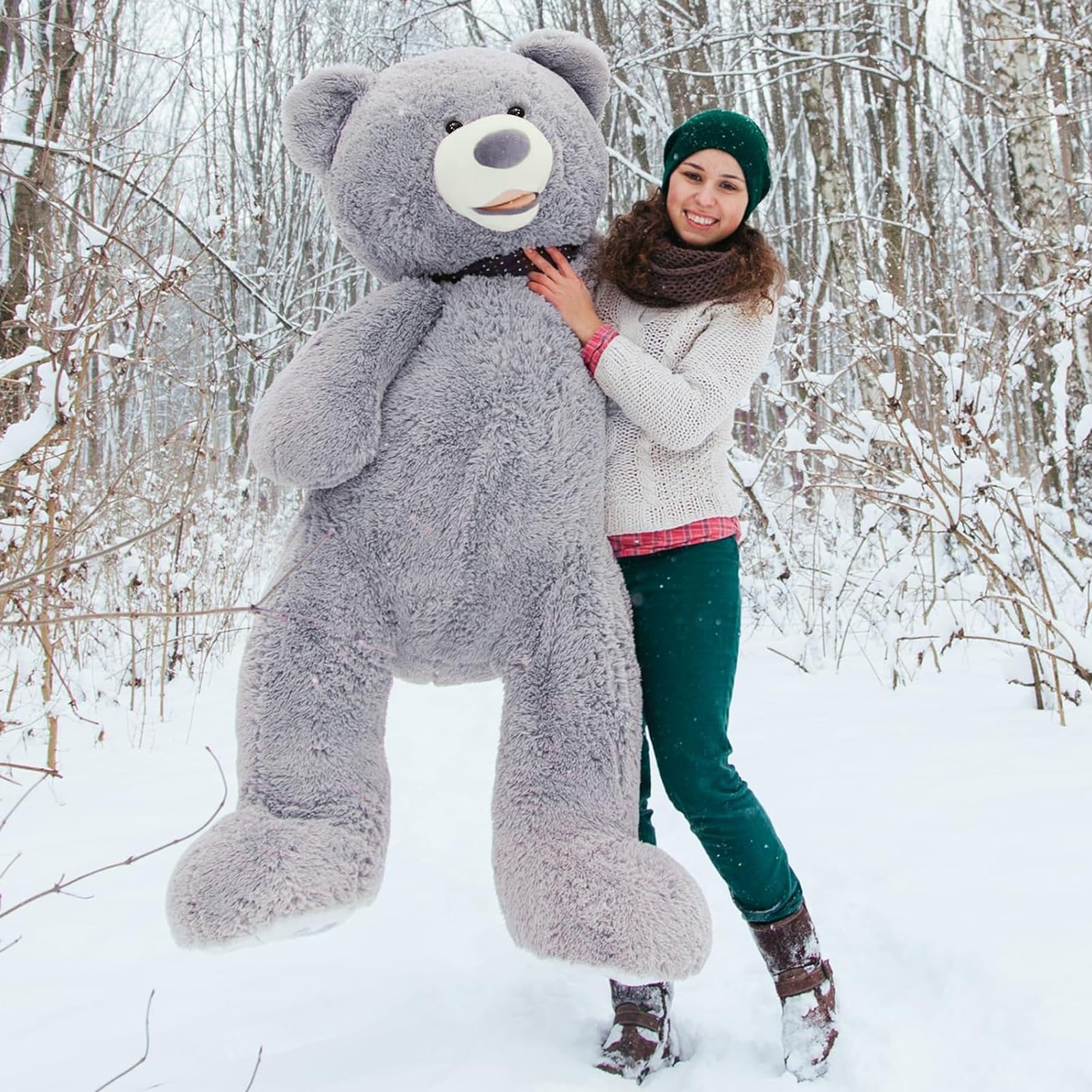 150cm Giant Teddy Bear – Large Grey Plush Stuffed Animal Soft Toy with Bow