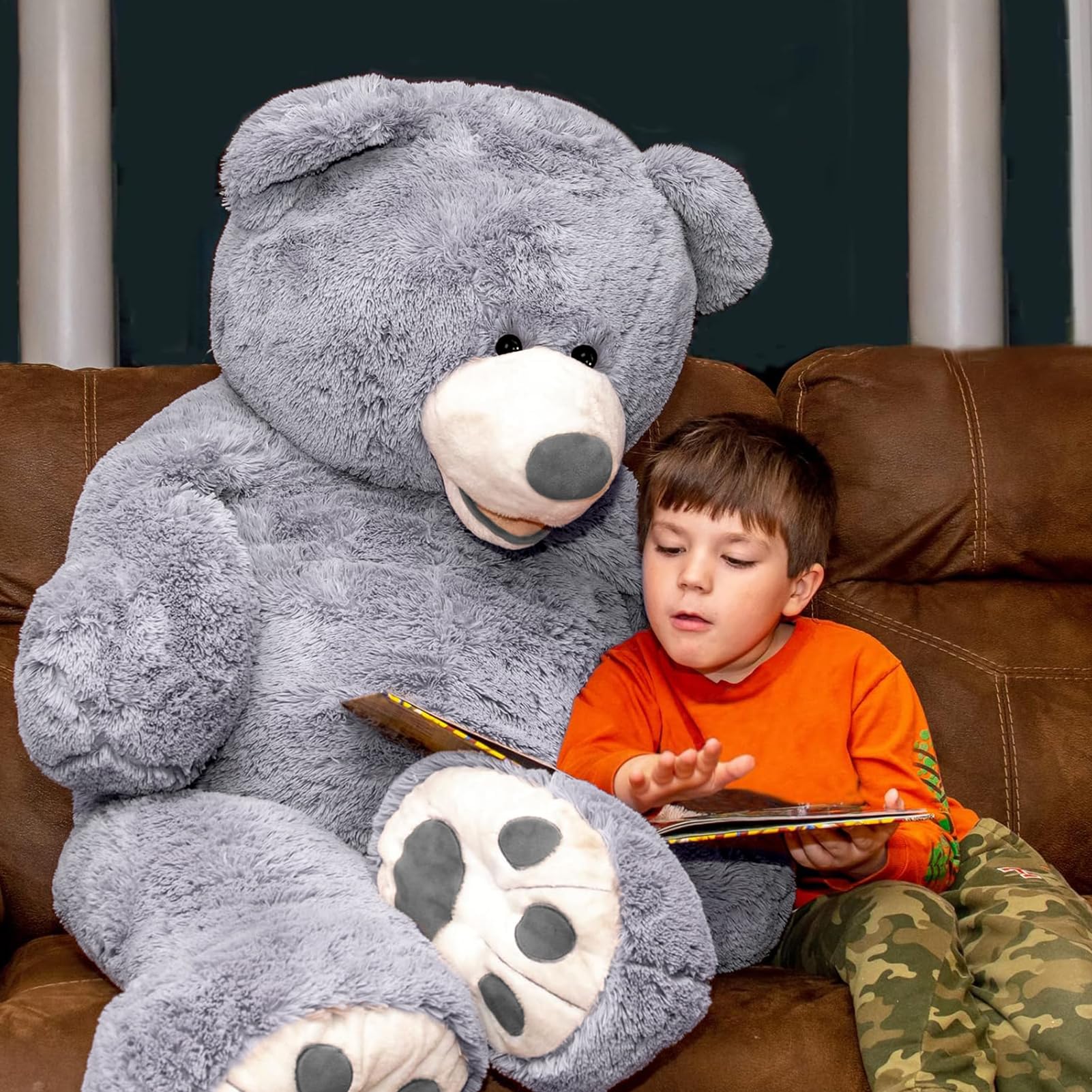 150cm Giant Teddy Bear – Large Grey Plush Stuffed Animal Soft Toy with Bow
