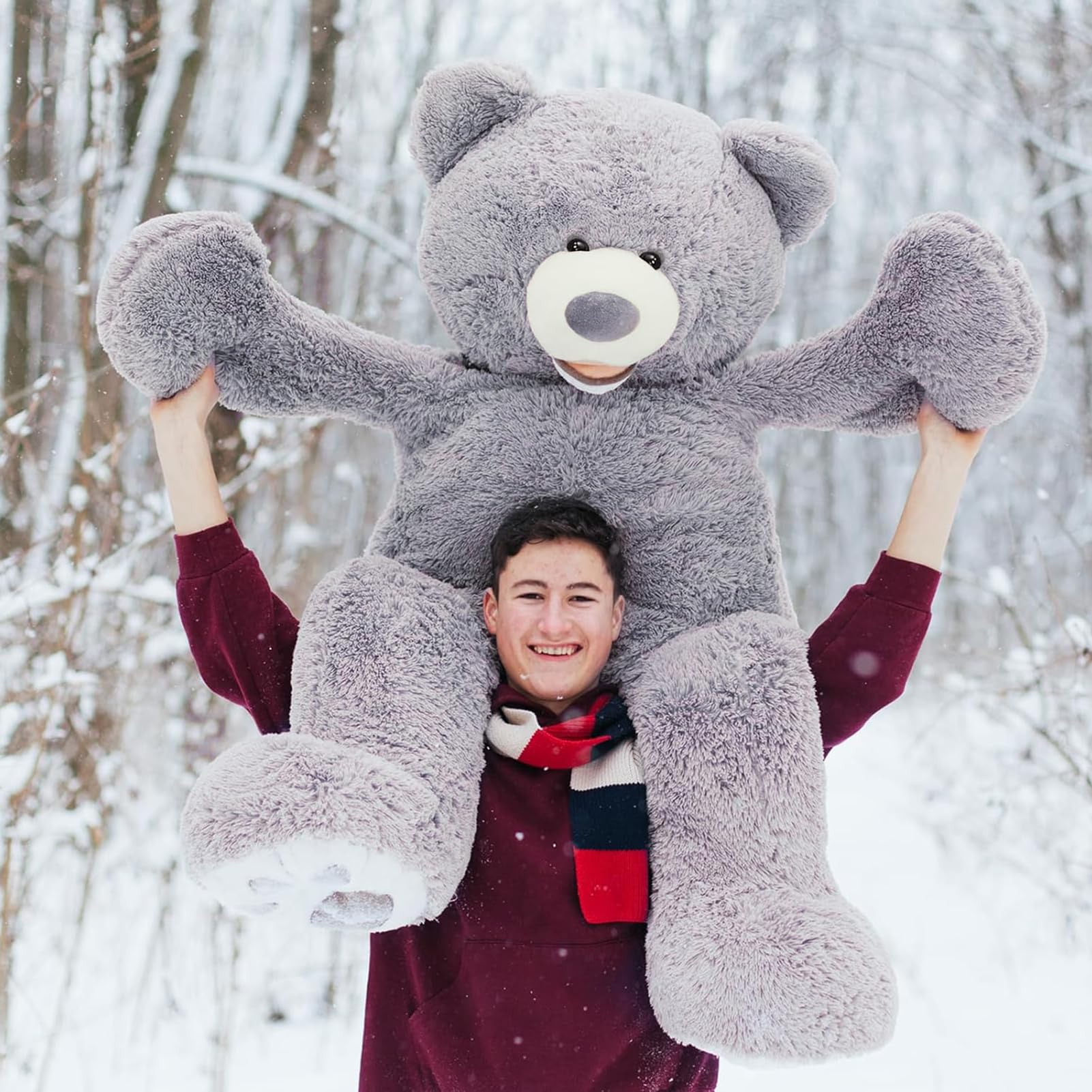 150cm Giant Teddy Bear – Large Grey Plush Stuffed Animal Soft Toy with Bow