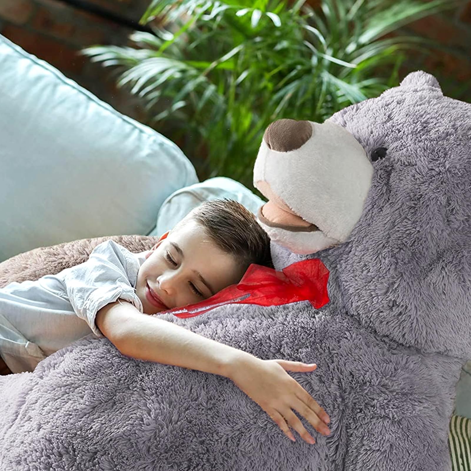 150cm Giant Teddy Bear – Large Grey Plush Stuffed Animal Soft Toy with Bow