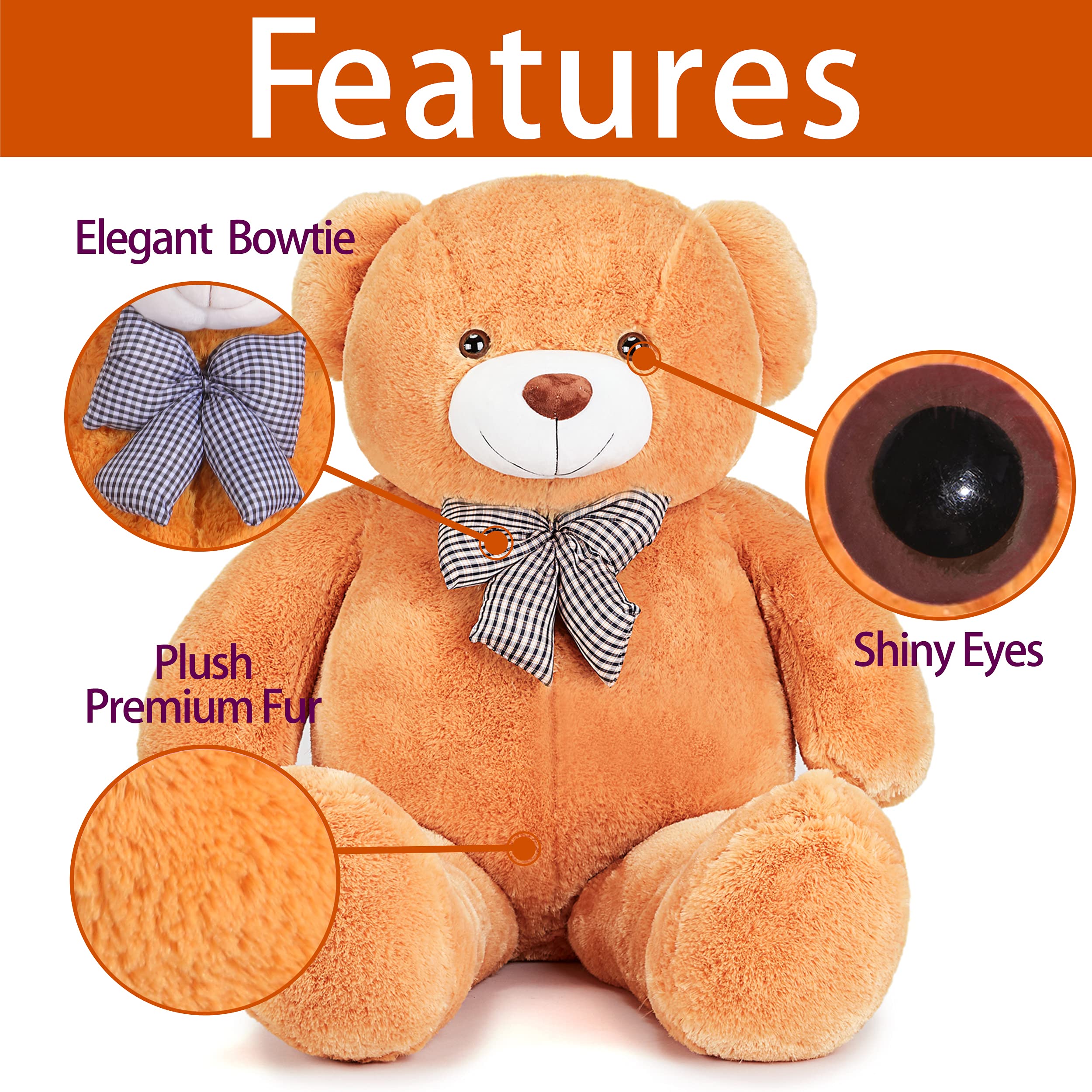 120cm Giant Teddy Bear – Large Brown Plush Stuffed Animal Soft Toy for Kids and Adults